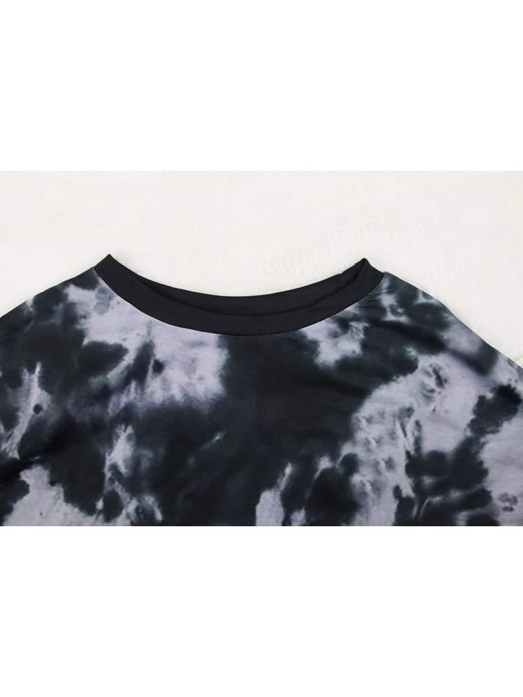 Tie Dye Crew Neck Baggy Long Sleeves Dress - Image 10