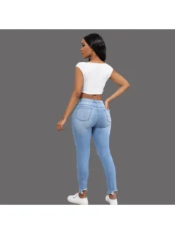 Ripped High Rise Fitted Jeans