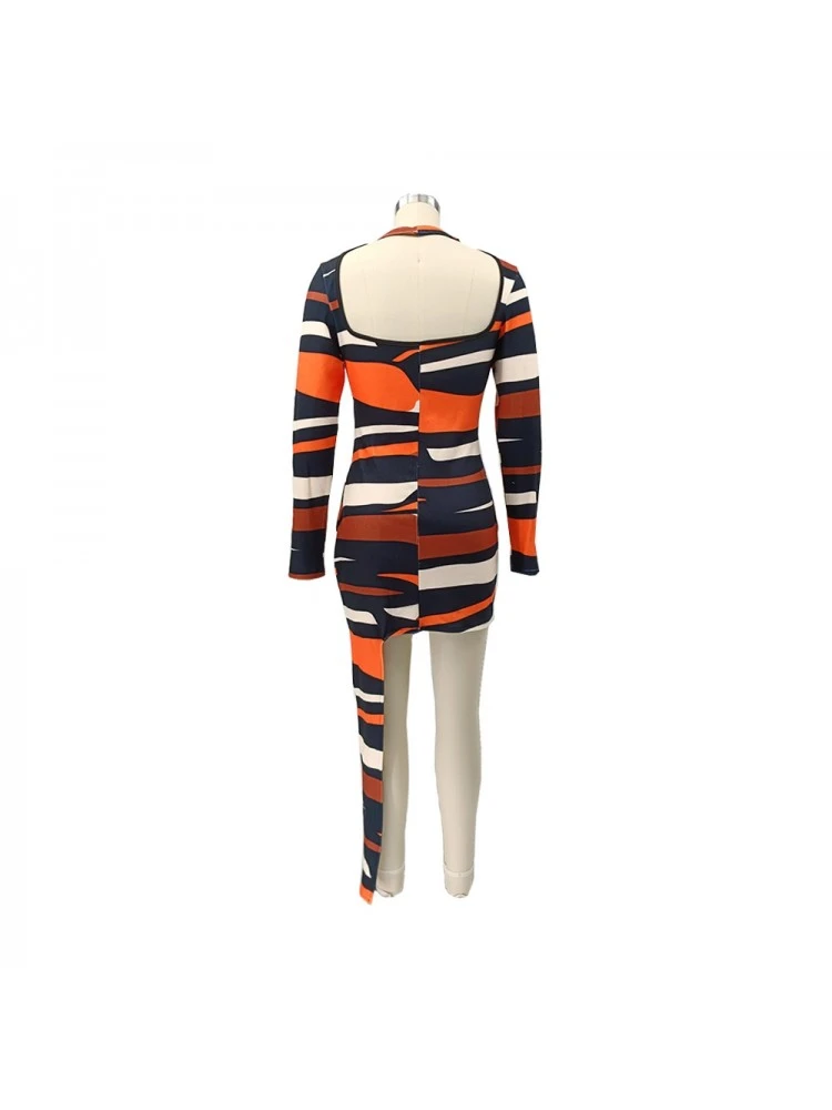 Striped Backless Long Sleeves Bodycon Dress - Image 6