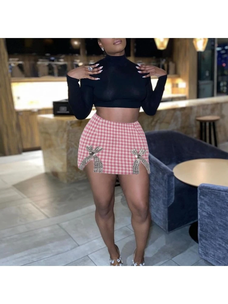 Hotfix Rhinestones High Rise Bodycon Skirts