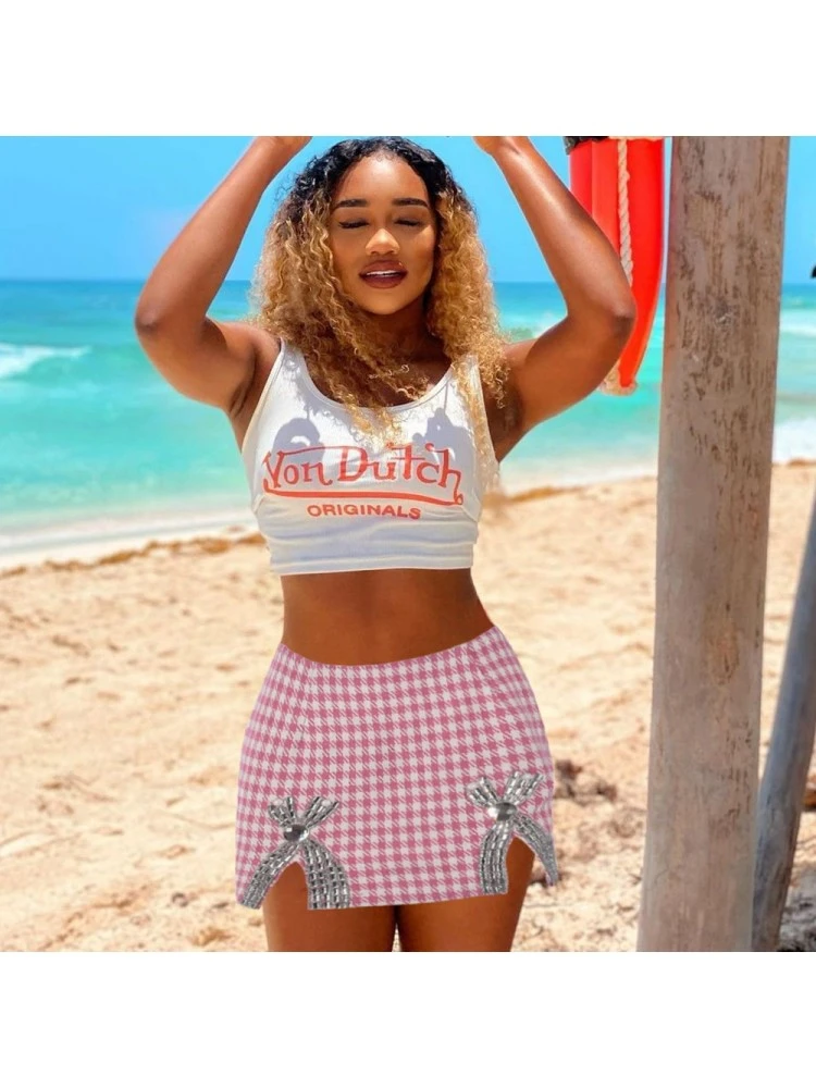 Hotfix Rhinestones High Rise Bodycon Skirts - Image 2