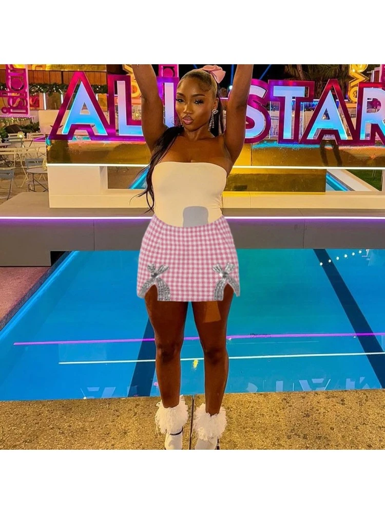 Hotfix Rhinestones High Rise Bodycon Skirts - Image 3