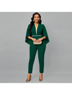 Patchwork Batwing Sleeve Fitted Jumpsuits