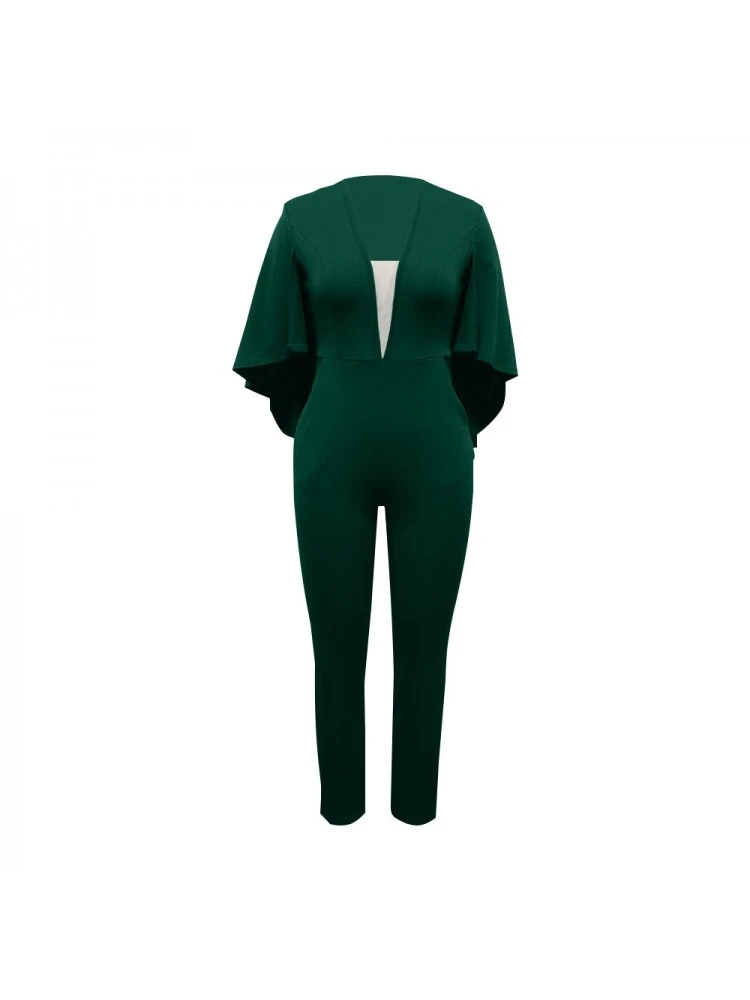 Patchwork Batwing Sleeve Fitted Jumpsuits - Image 4