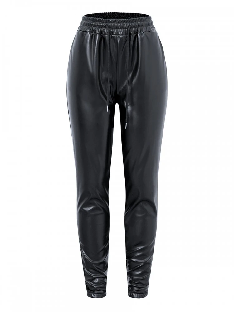 Solid Color PU High Rise Plus Pants - Image 4