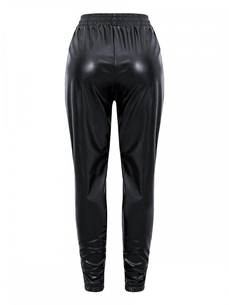 Solid Color PU High Rise Plus Pants - Image 5