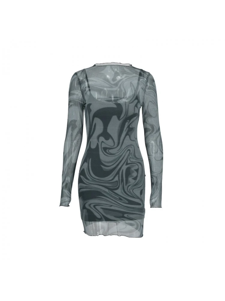 Geometric Pattern See Through Bodycon Long Sleeves Dress - Image 7