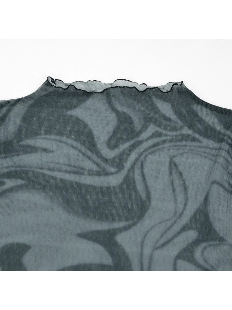 Geometric Pattern See Through Bodycon Long Sleeves Dress - Image 10