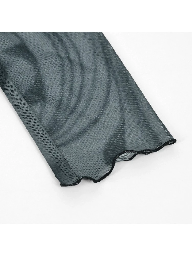 Geometric Pattern See Through Bodycon Long Sleeves Dress - Image 12