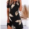 Leaf Print Hollow Out A-line Vacation Dress