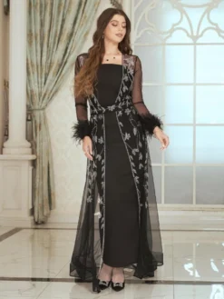Hotfix Rhinestones Lace Long Sleeves Dress Sets