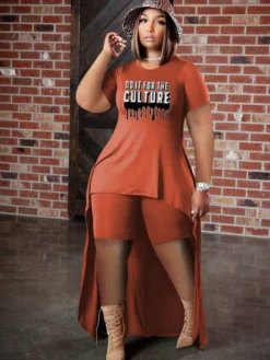 Letter Pattern Flowy Crewneck Shorts Sets