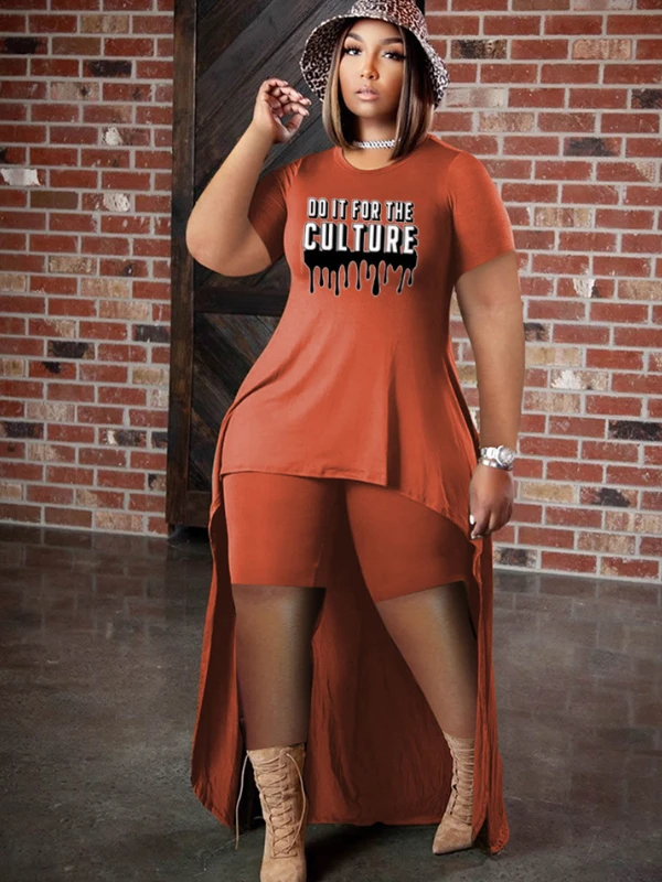 Letter Pattern Flowy Crewneck Shorts Sets