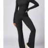 Solid Color Crew Neck Flared Jumpsuits