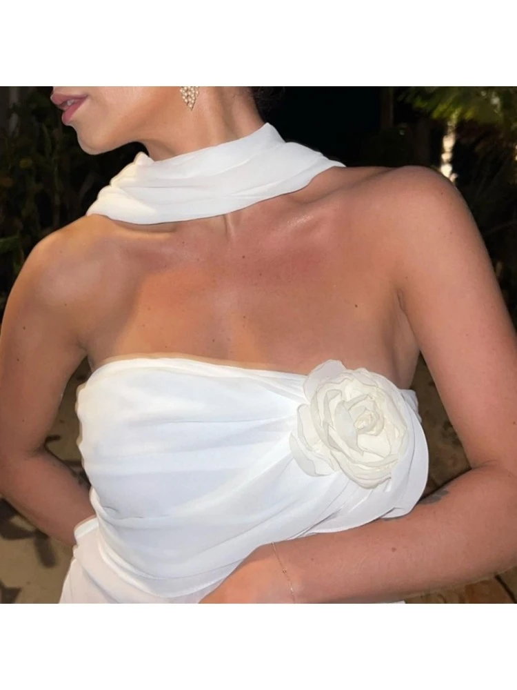 See Through Flower Strapless Scarf Dresses - Image 5