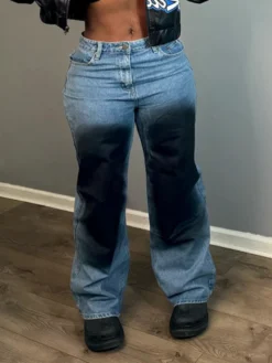 Contrast Color Denim Straight Jeans