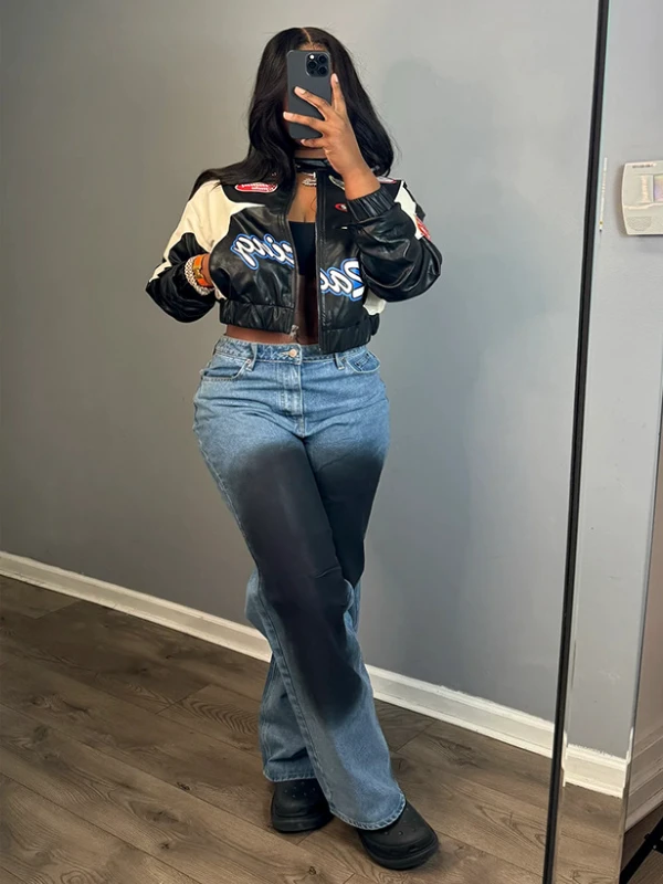 Contrast Color Denim Straight Jeans - Image 4