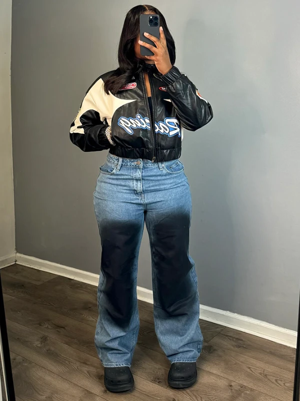 Contrast Color Denim Straight Jeans - Image 5