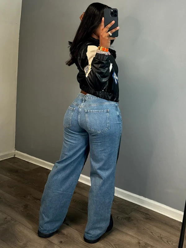 Contrast Color Denim Straight Jeans - Image 6