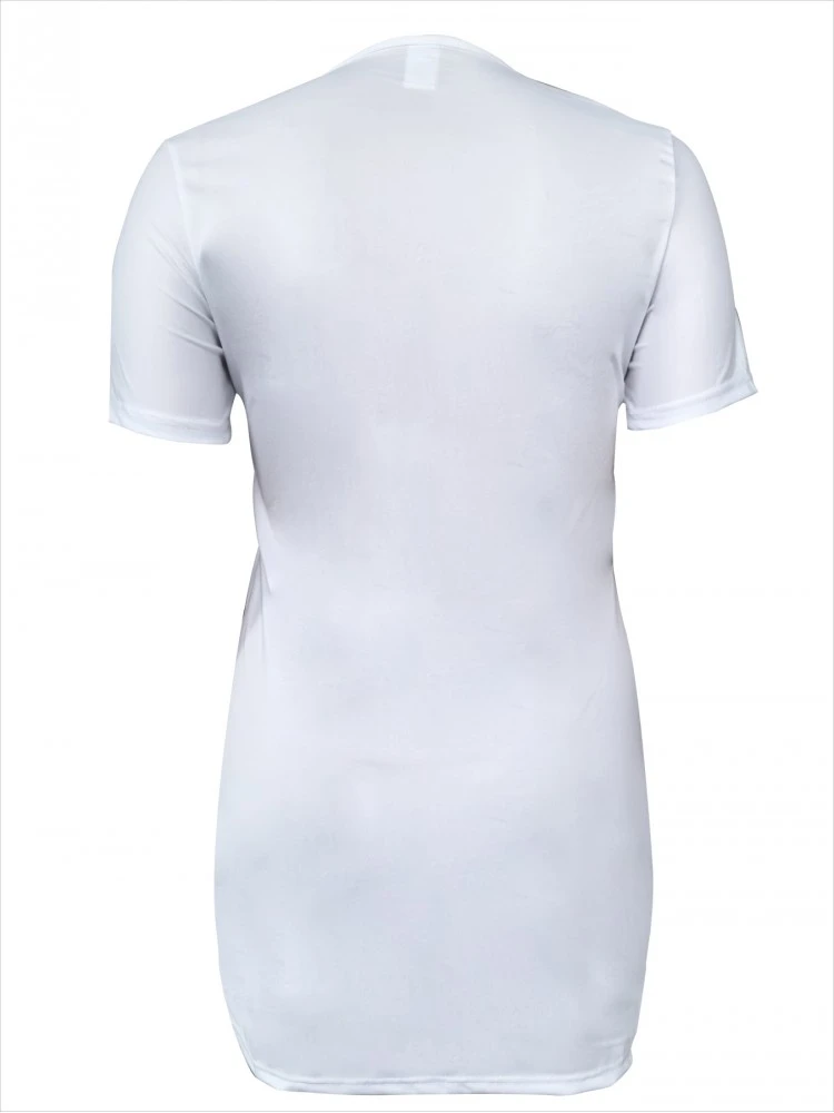 Solid Color Crew Neck Loose Plus Short Sleeve Dress - Image 3