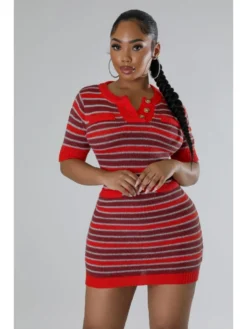 Colorblock Striped Short Sleeve Mini Dress