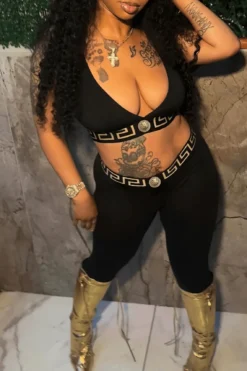 V Neck Cropped Tanks Fitted Pants Sets