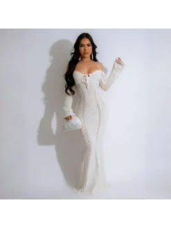 Lace Up Halter Neck Skinny Long Sleeves Dress