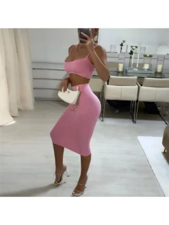 Irregular Patchwork Square Neck Skirt Sets