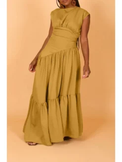 Ruched Loose Sleeveless Maxi Dress