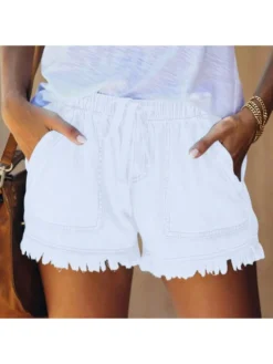 Drawstring Washed Denim Shorts