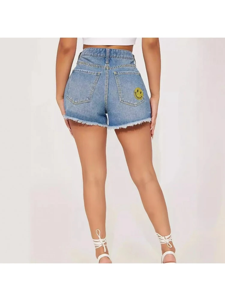 Solid Color Denim Mid-rise Plus Shorts - Image 4