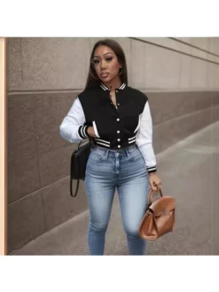 Colorblock Long Sleeve Loose Jackets