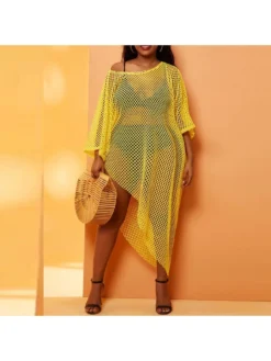 Mesh See Through Inclined Shoulder Loose Dress