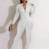 Embossing Long Sleeve Bodycon Jumpsuits