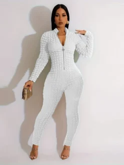 Embossing Long Sleeve Bodycon Jumpsuits