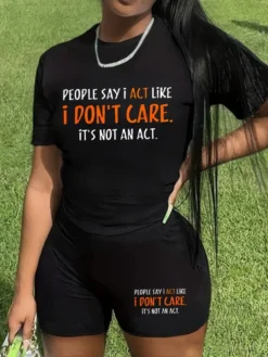 Letter Printed Crewneck Loose Shorts Sets