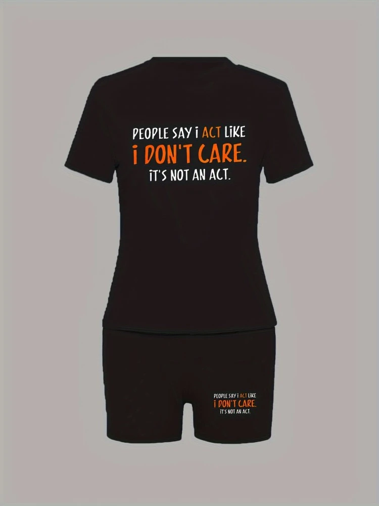 Letter Printed Crewneck Loose Shorts Sets - Image 2