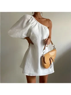 Loose One-shoulder Puff Sleeve Dress