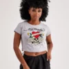Skull Letter Rhinestones Cropped Tops