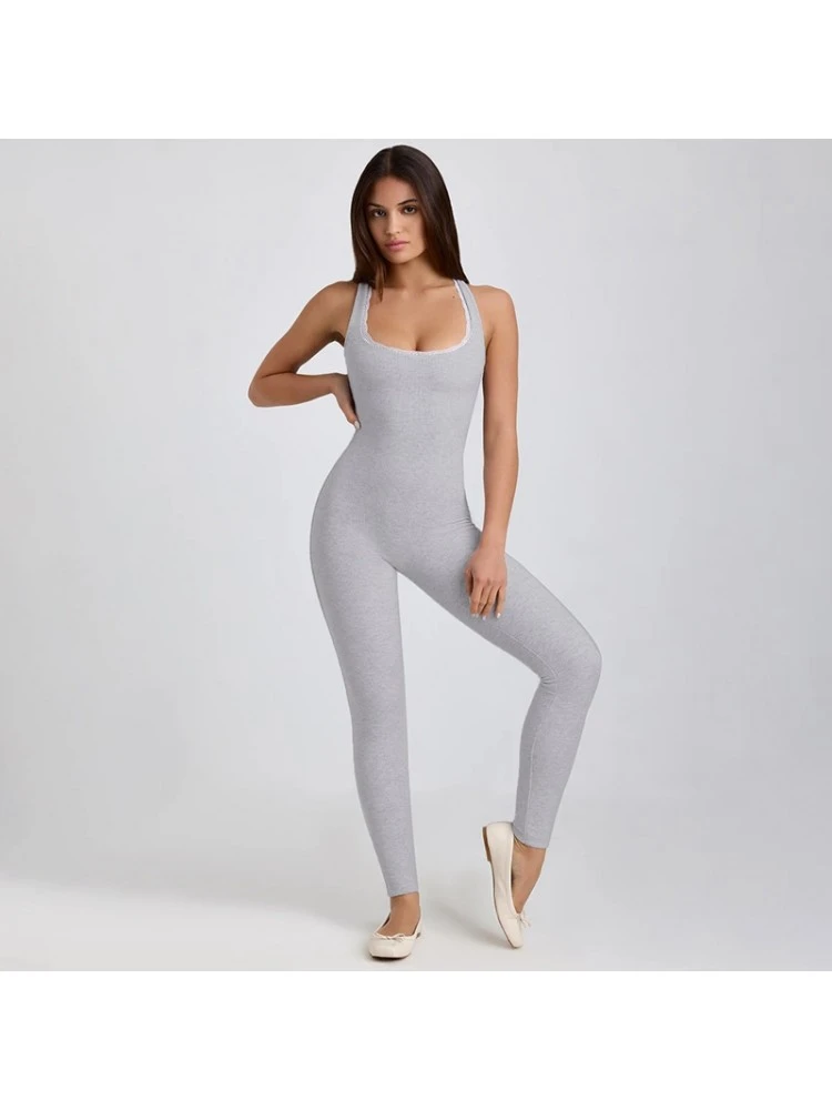 Lace Detail Patchwork Sleeveless Bodycon Jumpsuits - Image 3