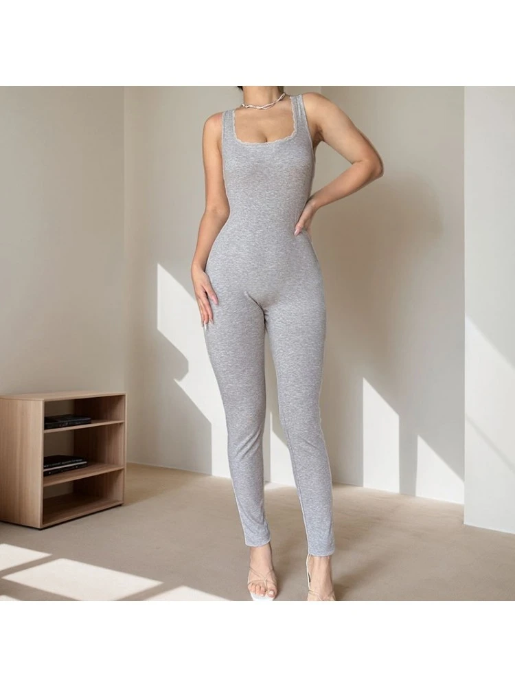 Lace Detail Patchwork Sleeveless Bodycon Jumpsuits - Image 16