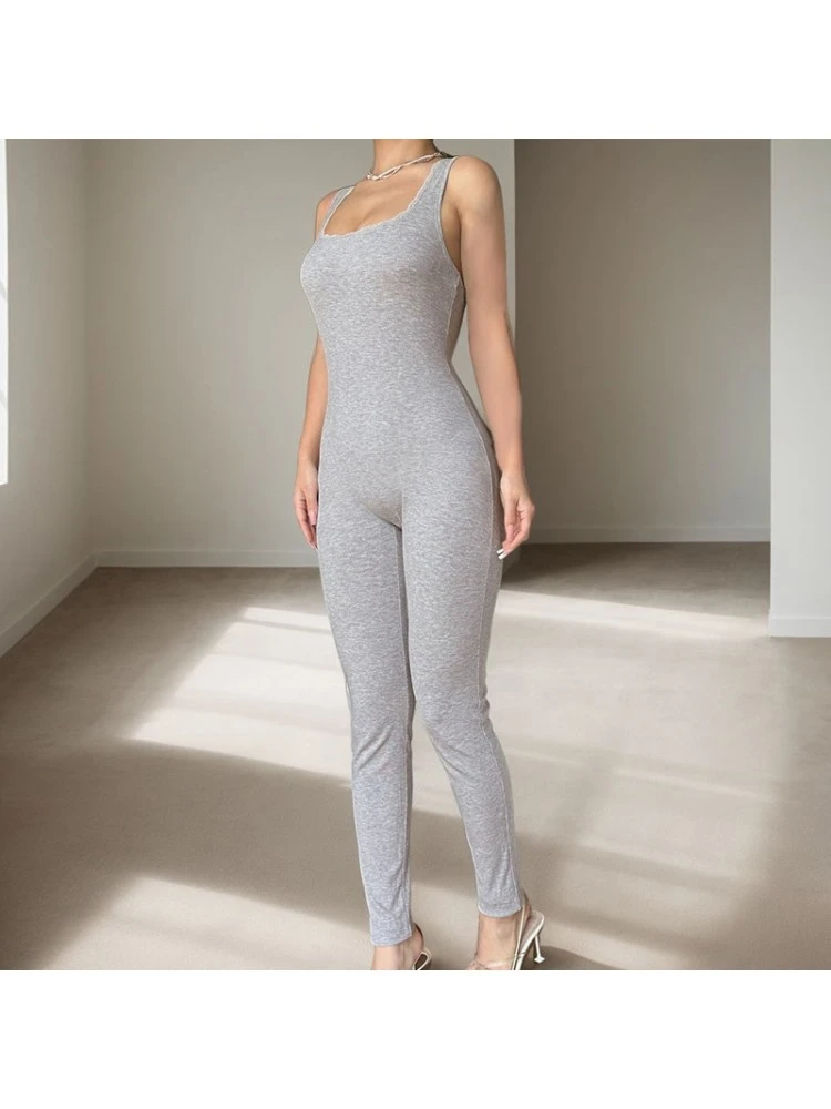 Lace Detail Patchwork Sleeveless Bodycon Jumpsuits - Image 17