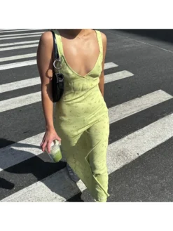 Disty Floral Printing Mermaid Sleeveless Maxi Dresses