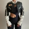 Patchwork PU Zipper Cropped Jackets