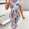 Print High Rise Backless Short Sleeve Dress