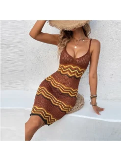 Colorblock Hollow Out Spaghetti Straps Dresses