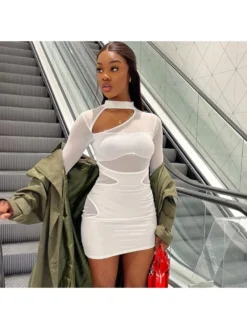 Perspective Hollow Out Long Sleeves Dress