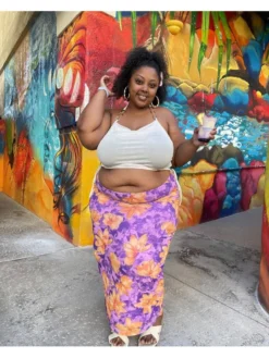 Plus Size Floral Print Bodycon Skirts