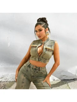 Solid Color Denim Cropped Jackets