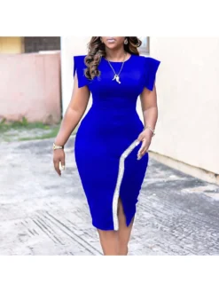 Patchwork Split Hem Bodycon Dress